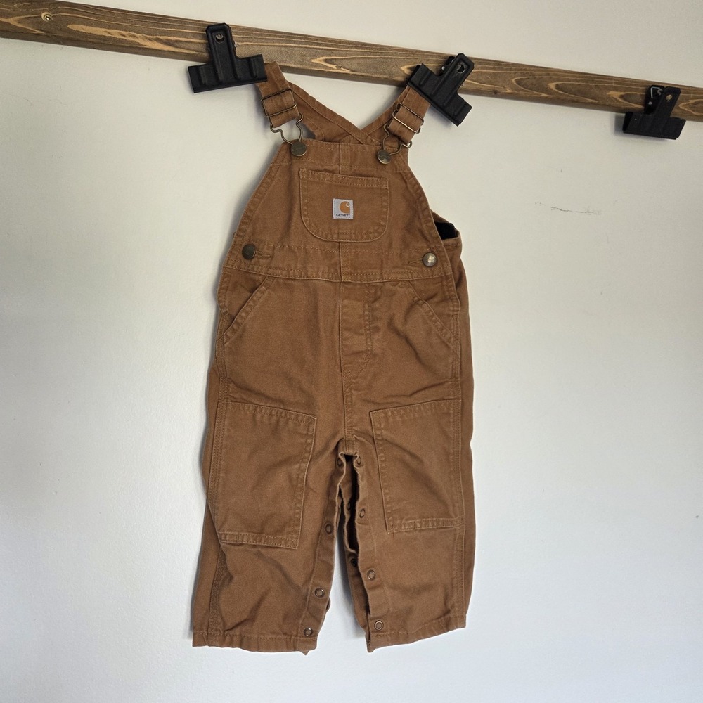 Carhartt Overalls Youth 12 Months Brown Bibs Snap Closure Workwear Double Knee